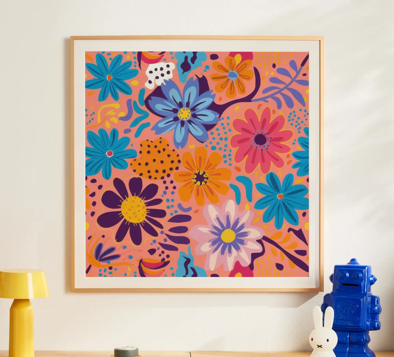 Campo di fiori allegro poster con telaio in legno da Heaven Craft
