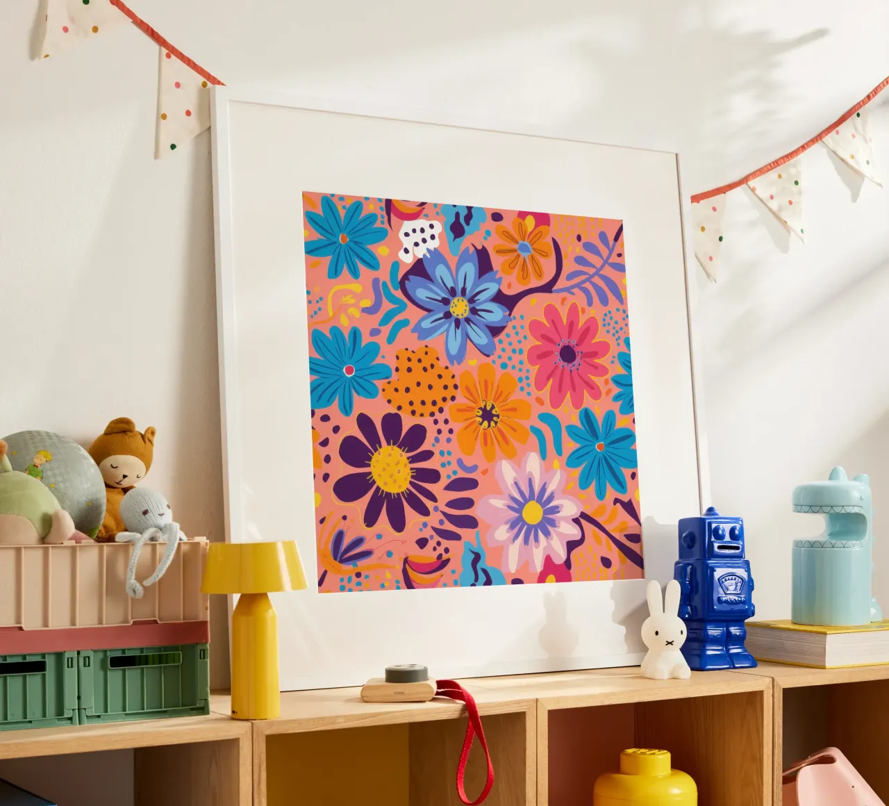 Campo di fiori allegro poster con telaio in legno da Heaven Craft