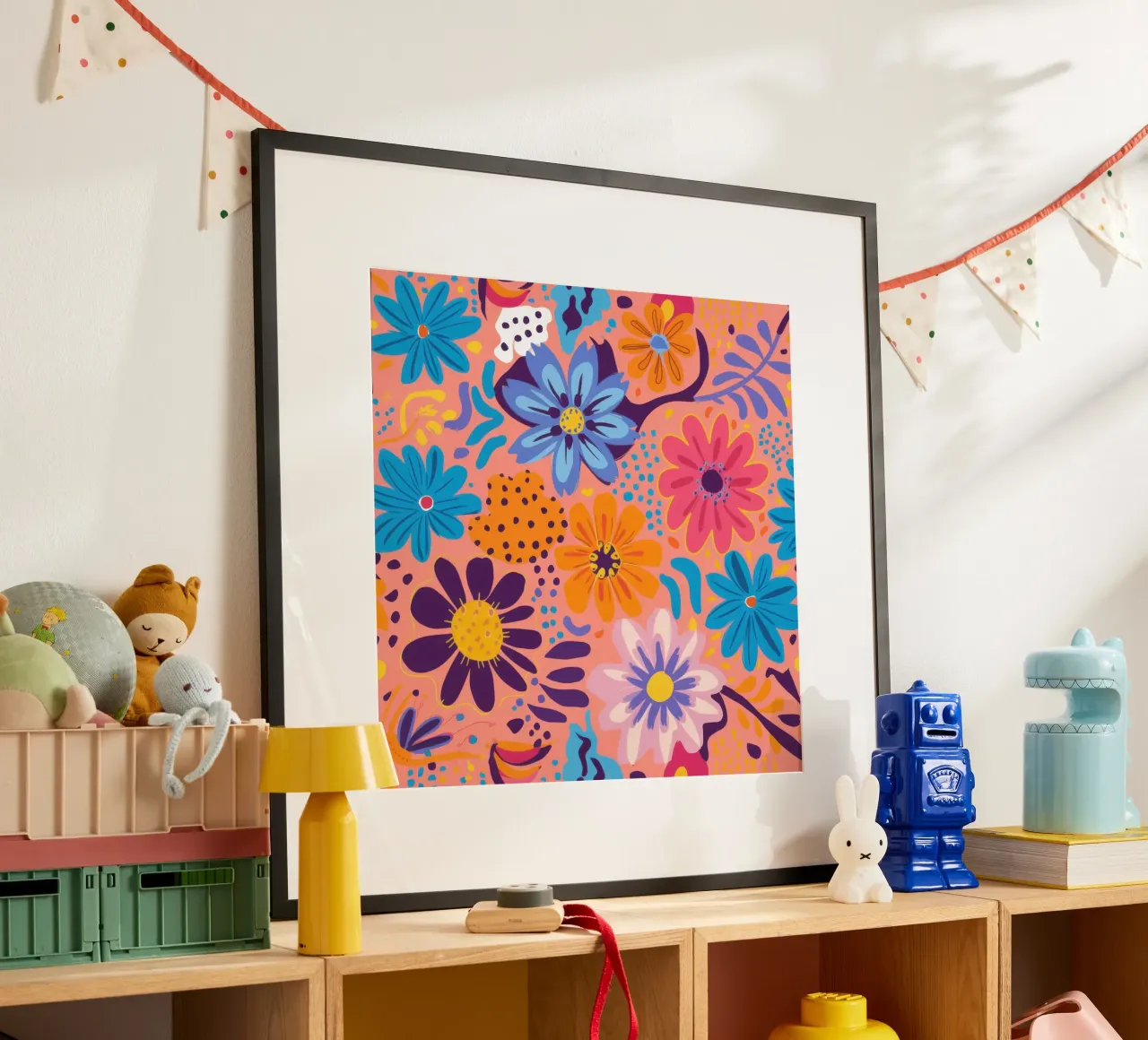 Campo di fiori allegro poster con telaio in legno da Heaven Craft
