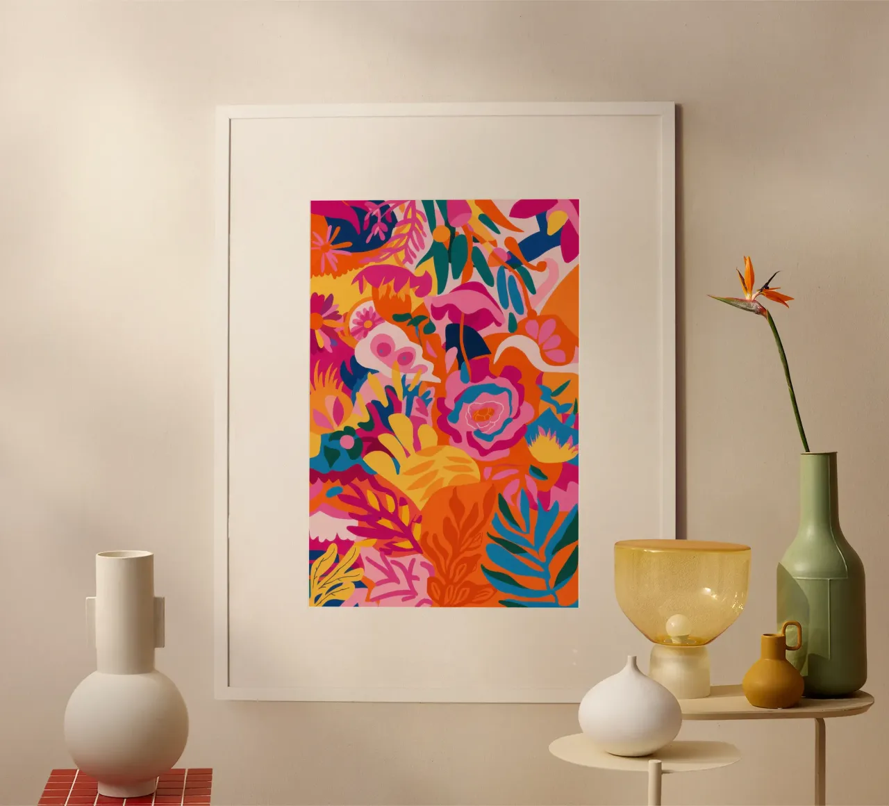 Flamingo abstracte flora poster van Wish Studio