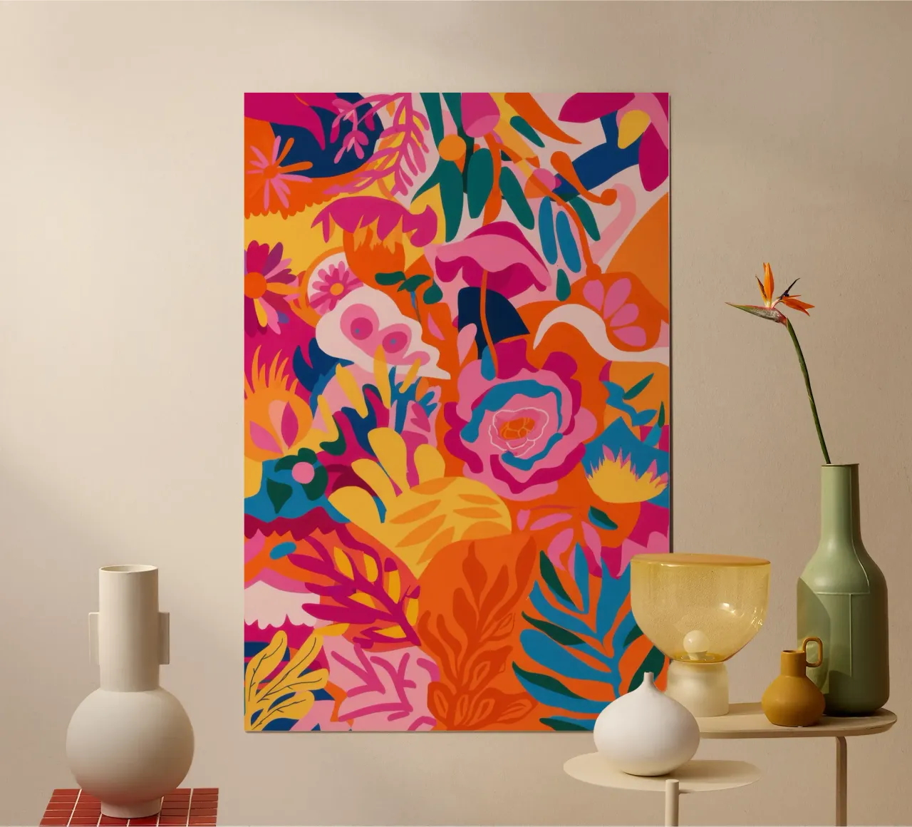 Flamingo abstracte flora poster van Wish Studio