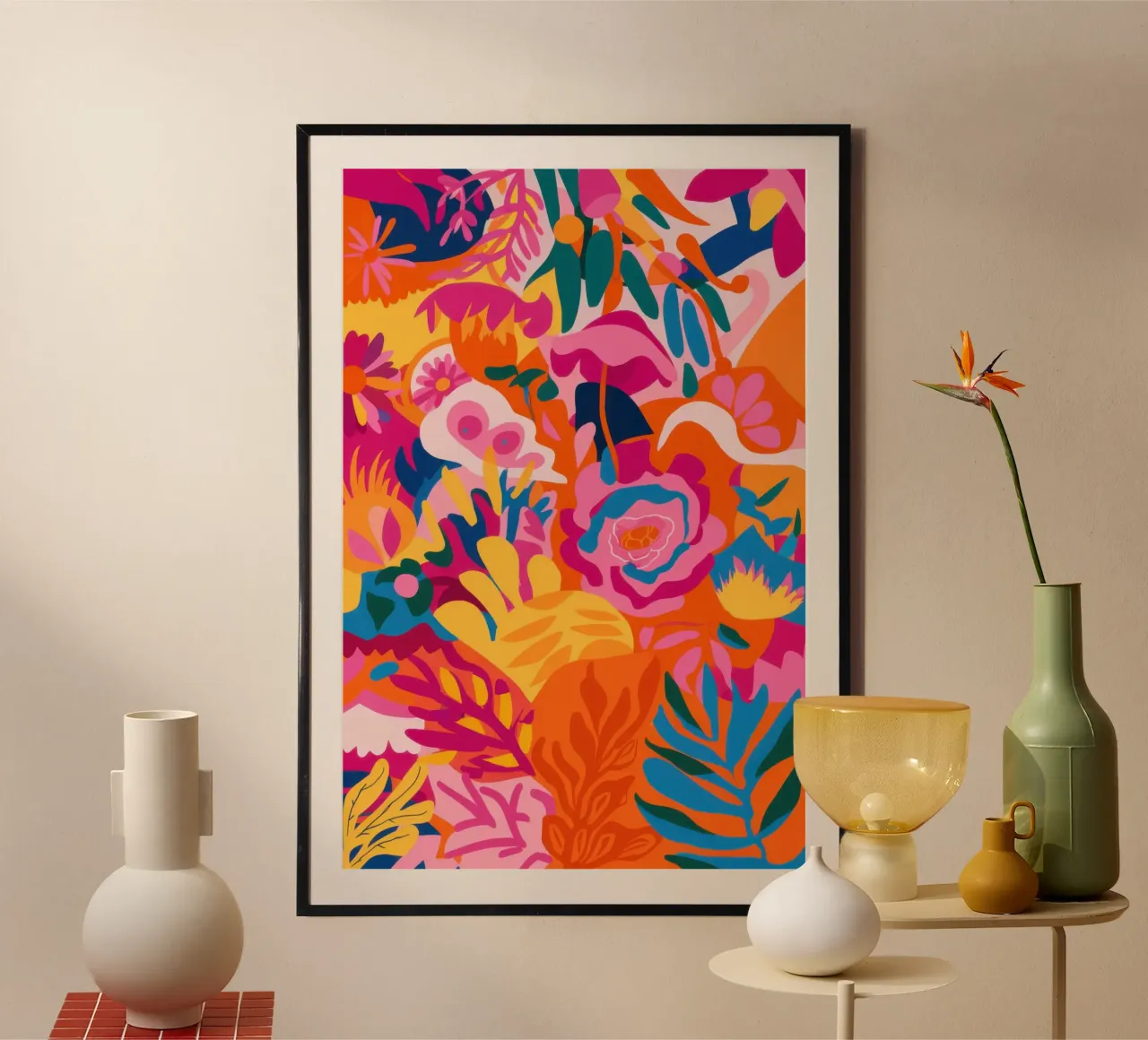 Flamingo abstracte flora poster van Wish Studio