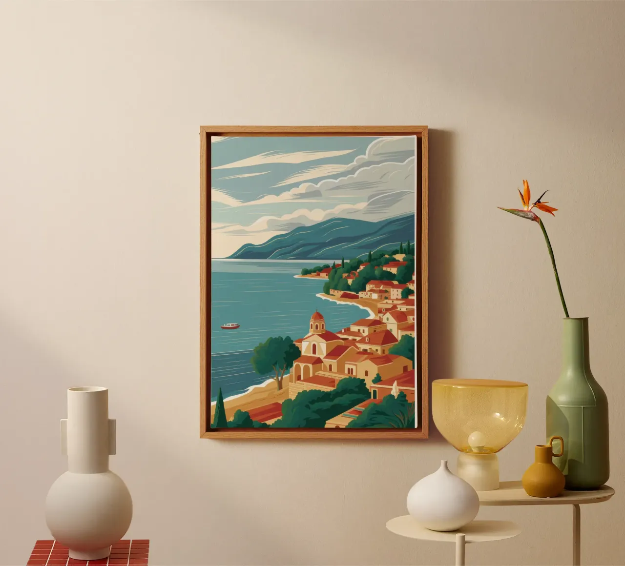 Cliffside Village Serenity canvas with Floater frame by Moon Revolver