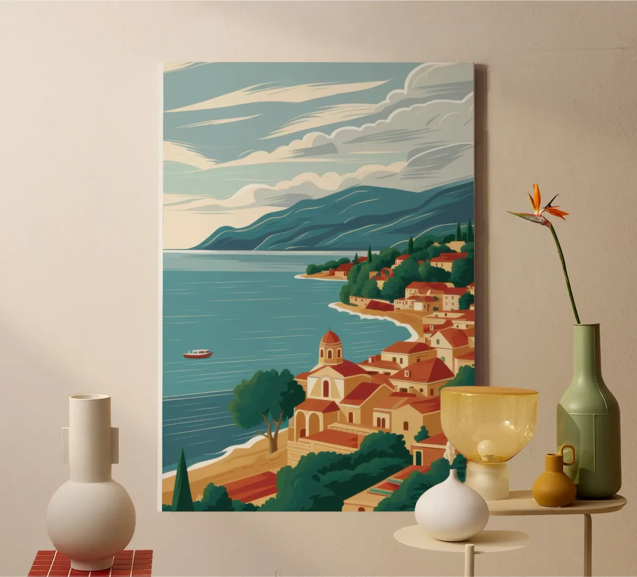 Cliffside Village Serenity canvas with Floater frame by Moon Revolver