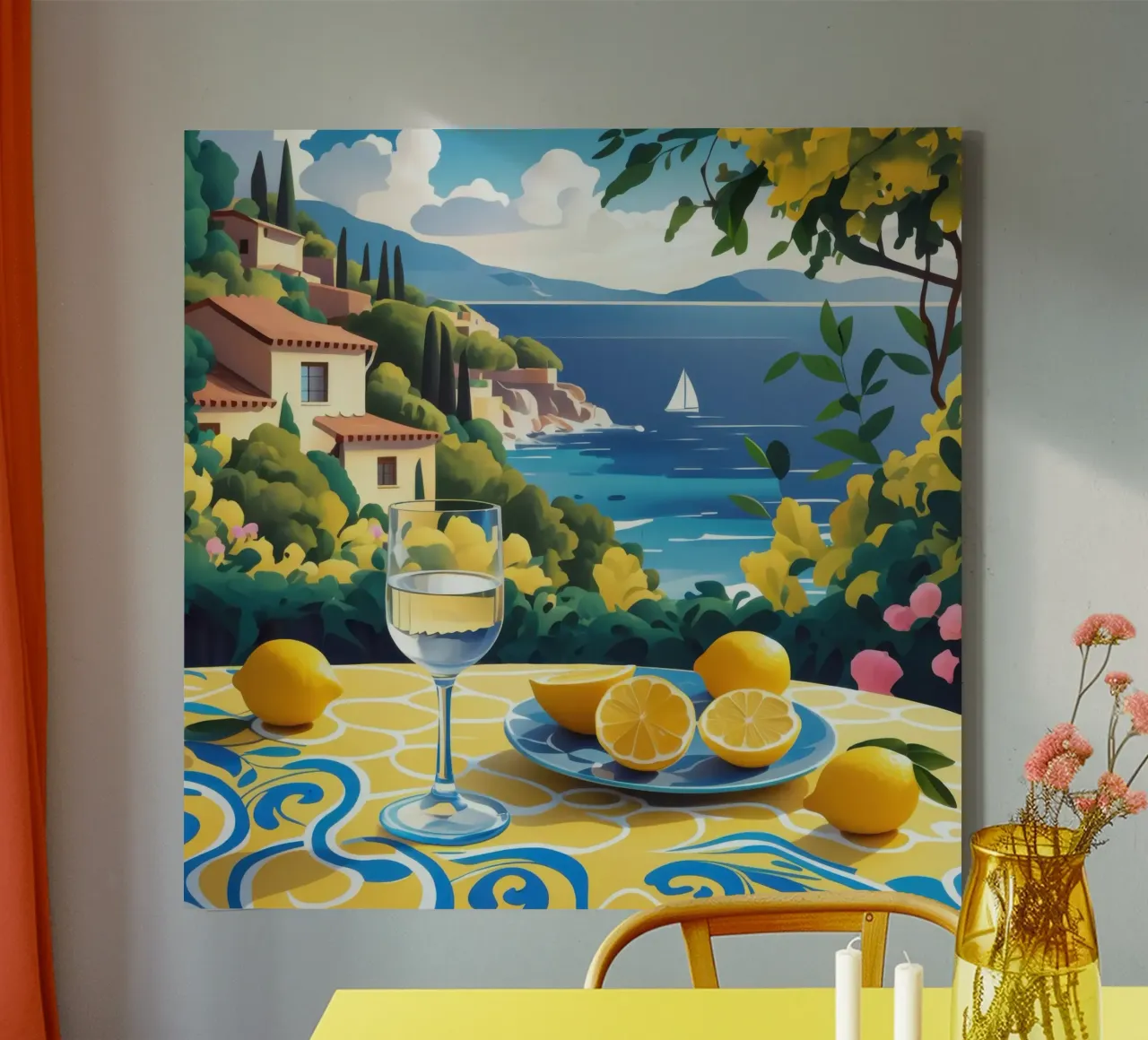 Terrazza dei limoni Paesaggio marino tela con Cornice a cassetta da Wish Studio