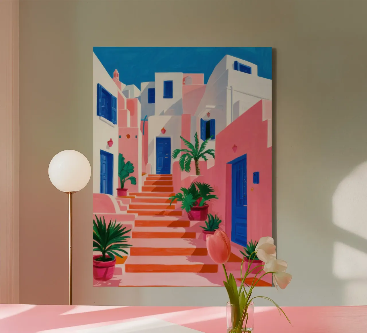 Chromatic Urban Steps canvas with Floater frame by Moon Revolver