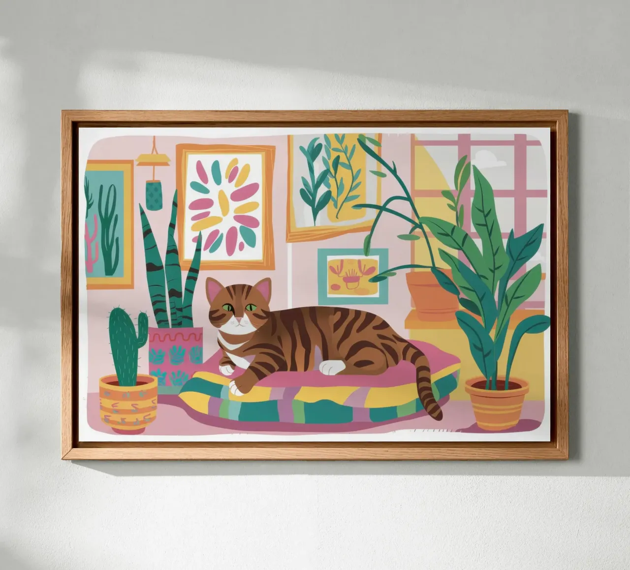 Tabby's Sunlit Spot lienzo con Marco flotante de Heaven Craft