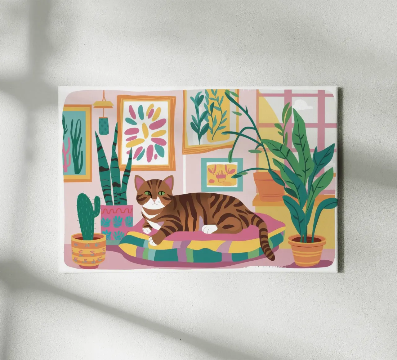 Tabby's Sunlit Spot lienzo con Marco flotante de Heaven Craft