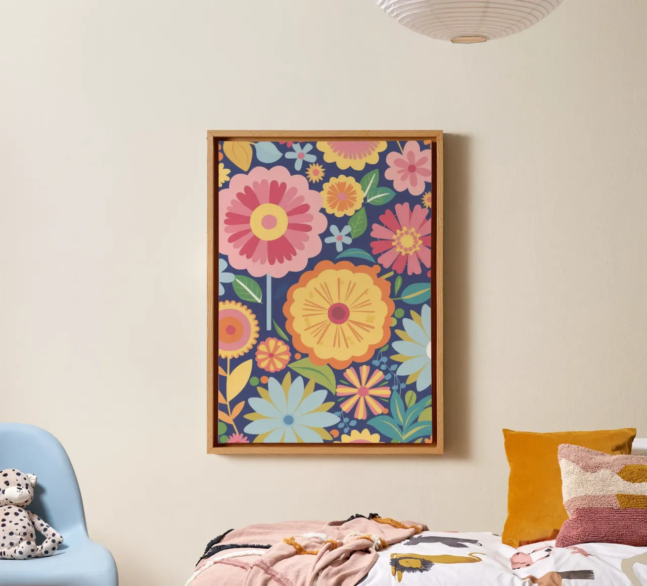 Retro-Ananasblüte Leinwand mit Schattenfugenrahmen von Wish Studio