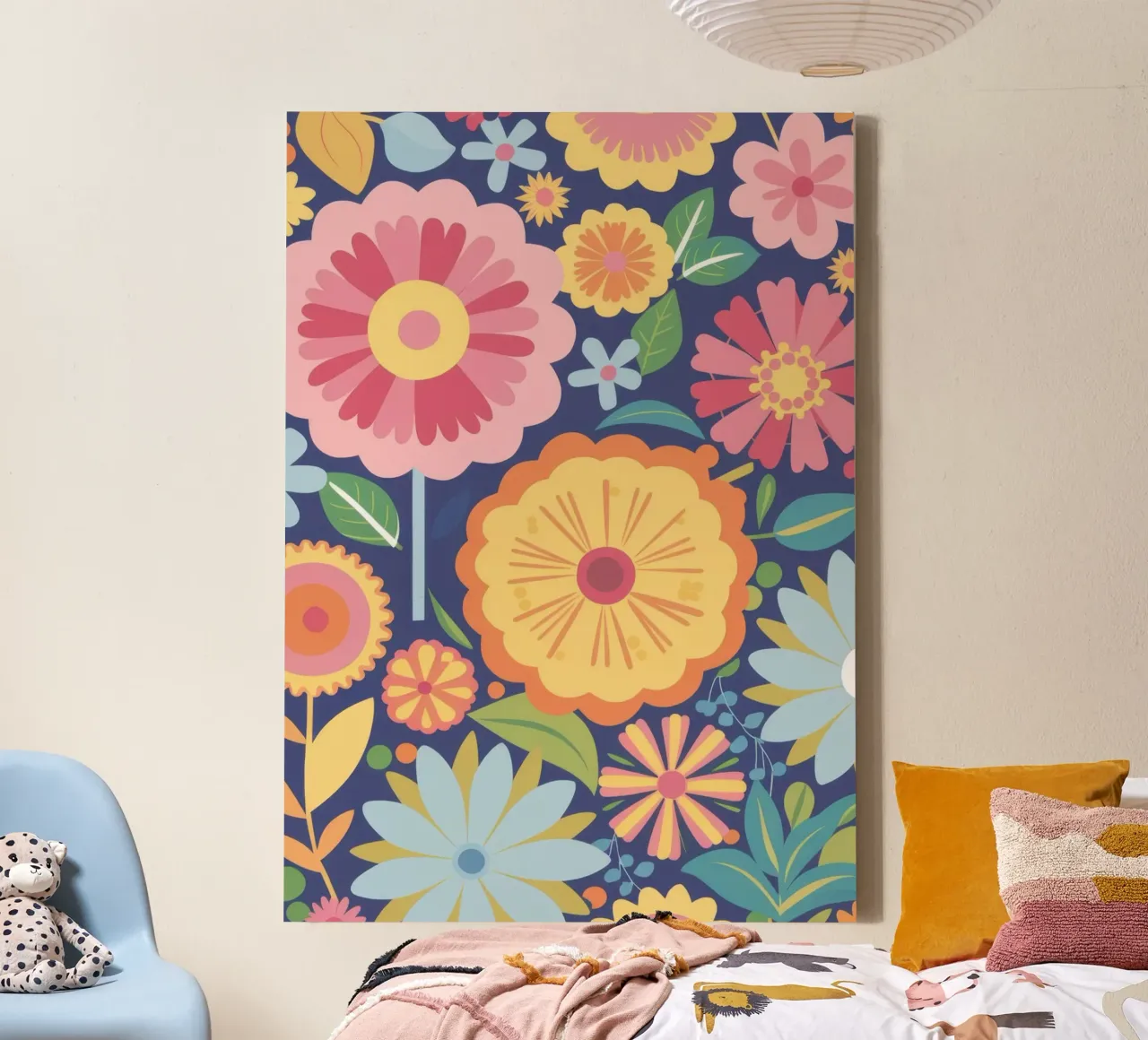 Retro-Ananasblüte Leinwand mit Schattenfugenrahmen von Wish Studio