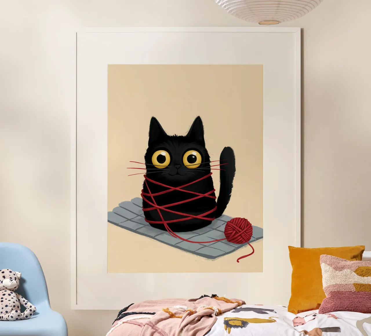 Il gattino dal filato ingarbugliato poster con telaio in legno da Moon Revolver