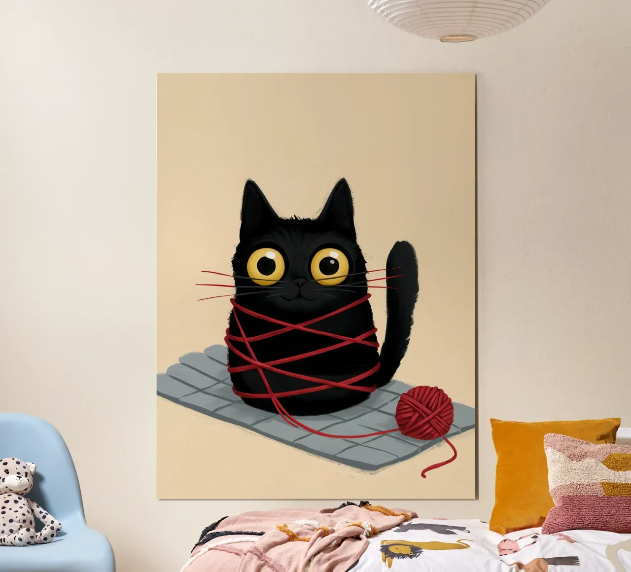 Il gattino dal filato ingarbugliato poster con telaio in legno da Moon Revolver