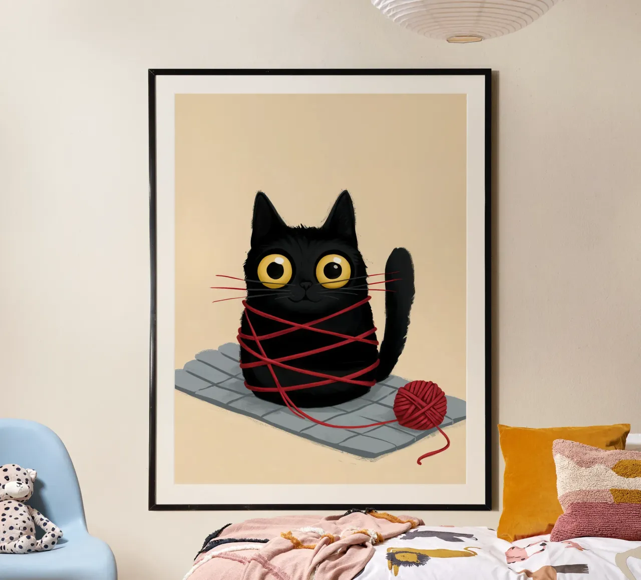 Il gattino dal filato ingarbugliato poster con telaio in legno da Moon Revolver