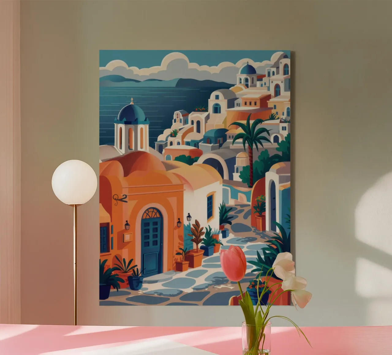Santorini Oranje Gloed canvas met Baklijst van Wish Studio