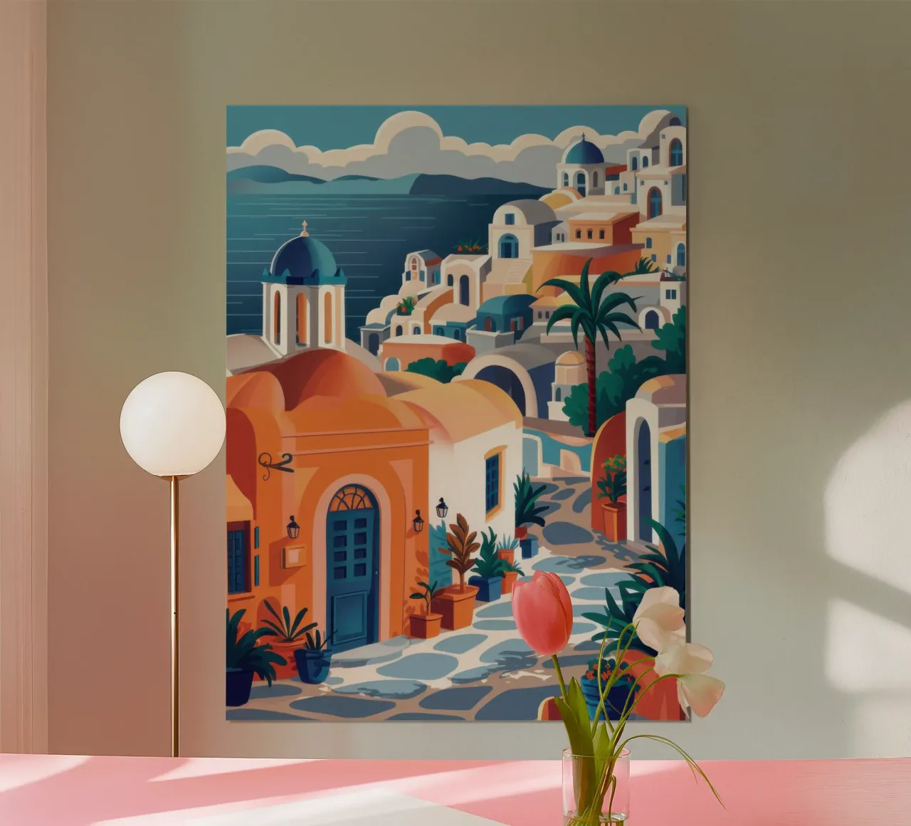 Santorini Orange Glow poster con telaio in plastica da Wish Studio