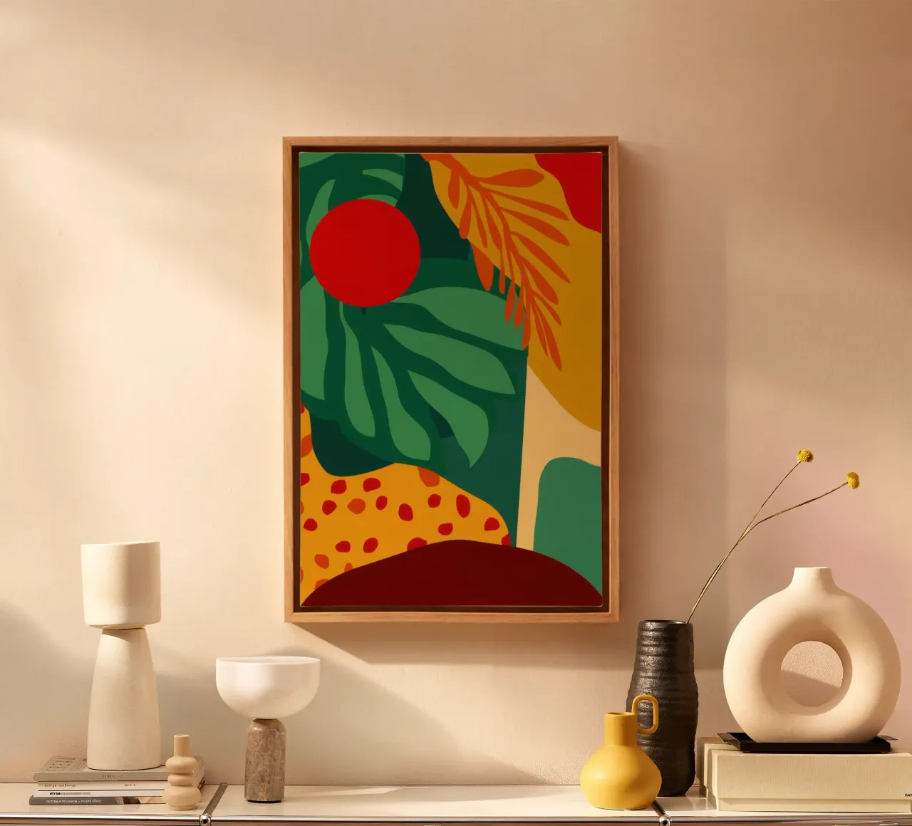 Sole rosso minimalista tela con Cornice a cassetta da Heaven Craft