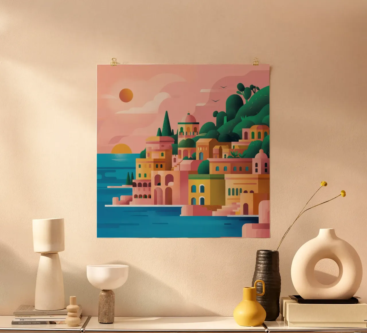 Tramonto della città costiera poster da Wish Studio