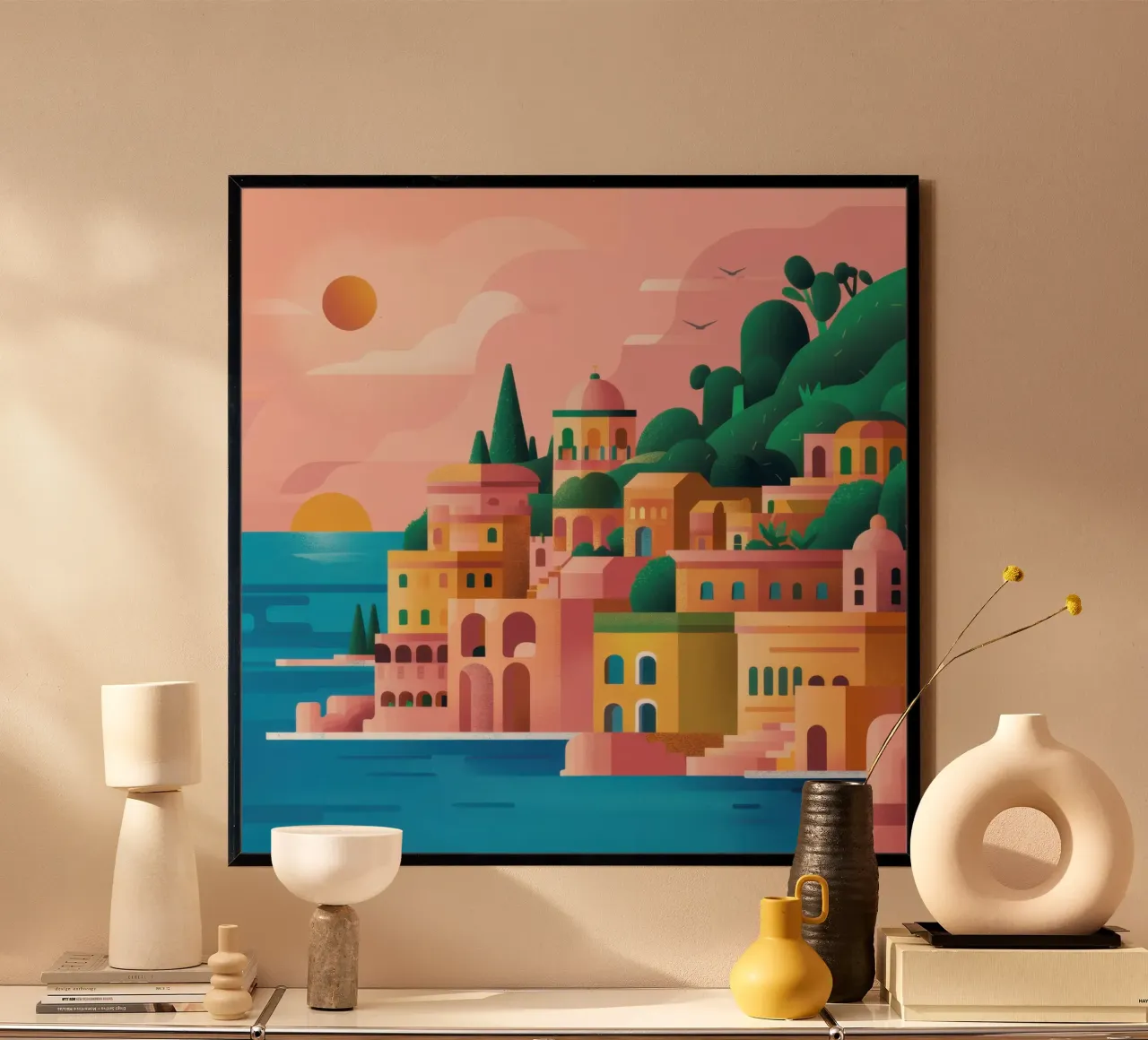 Tramonto della città costiera poster da Wish Studio