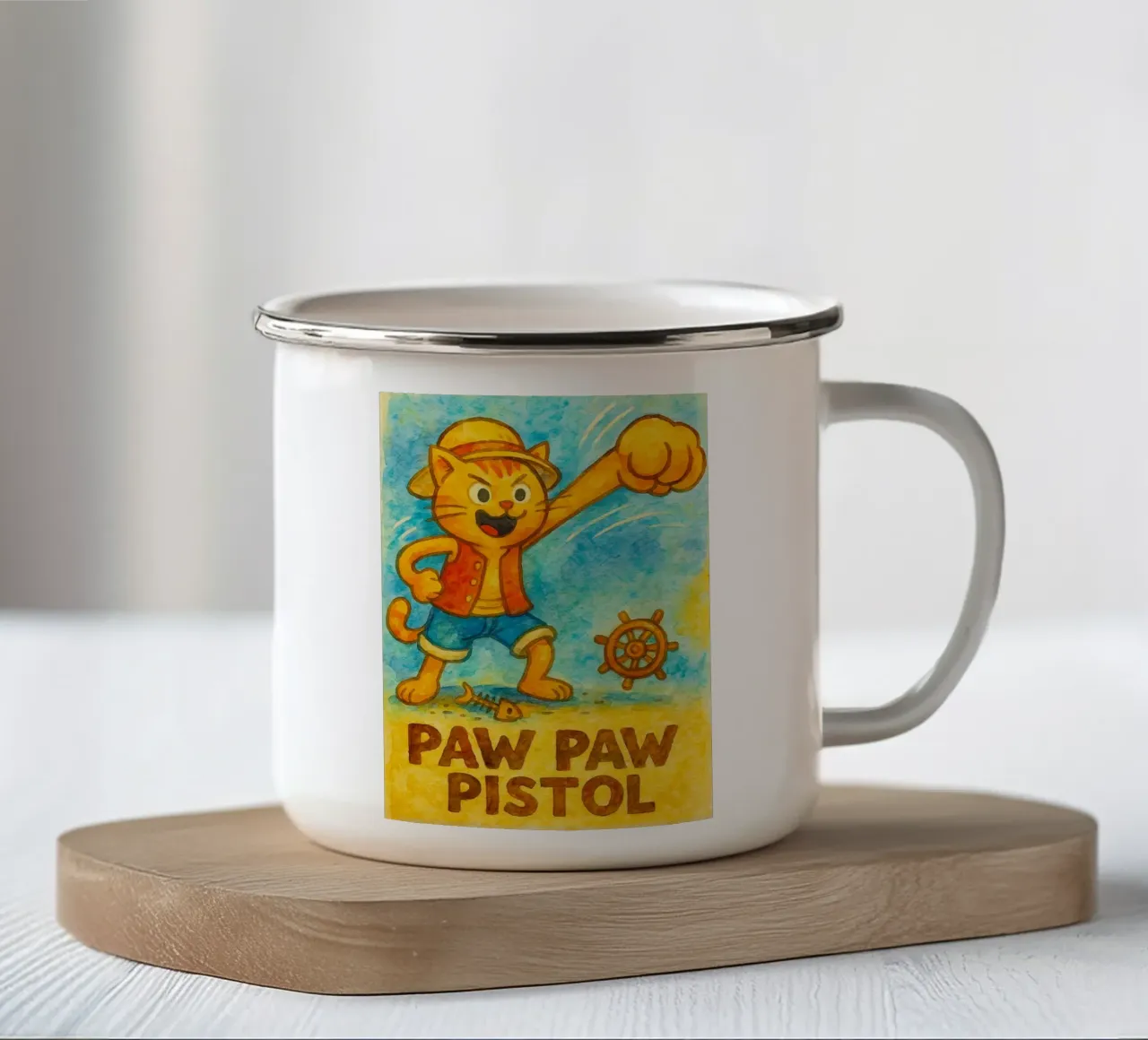 lustige Katze Pfote Pfote Pistolen Emaille Tasse von tanabaroo