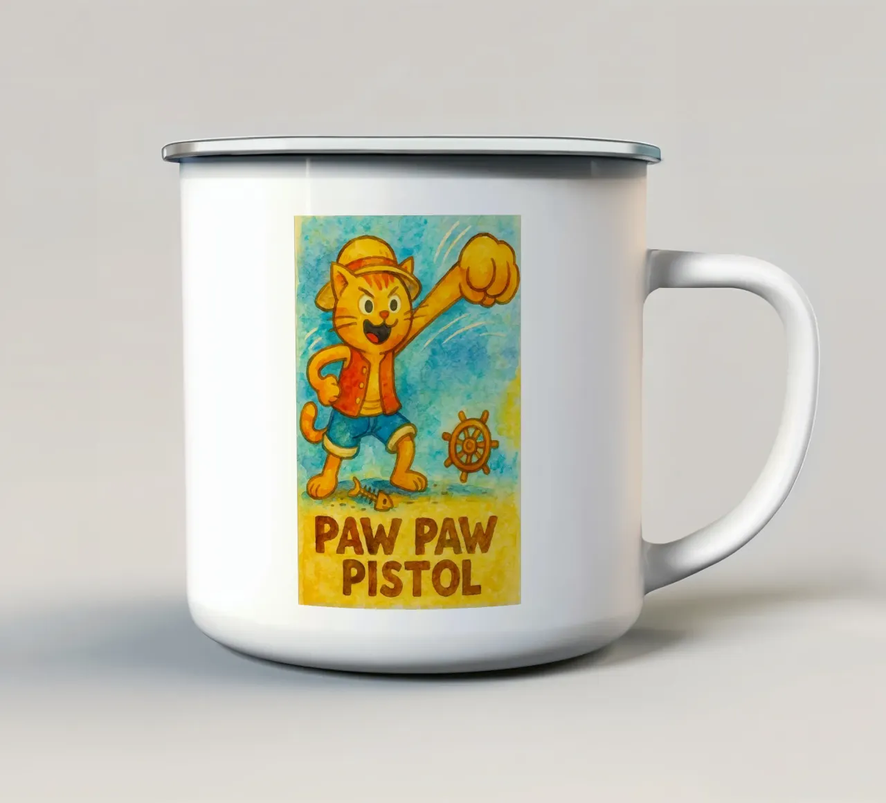 lustige Katze Pfote Pfote Pistolen Emaille Tasse von tanabaroo