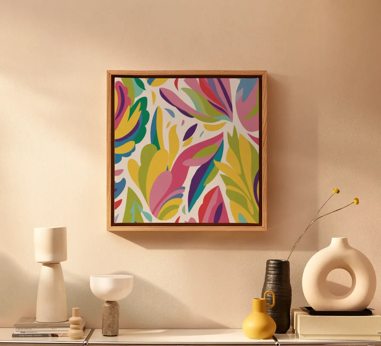 Prismatische bloemblaadjesdans canvas met Baklijst van Heaven Craft