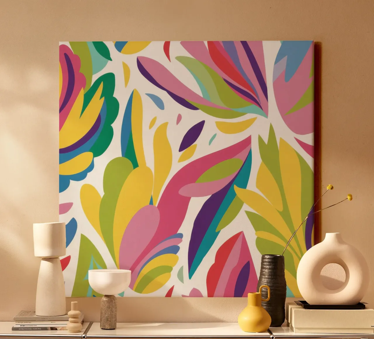 Prismatische bloemblaadjesdans canvas met Baklijst van Heaven Craft