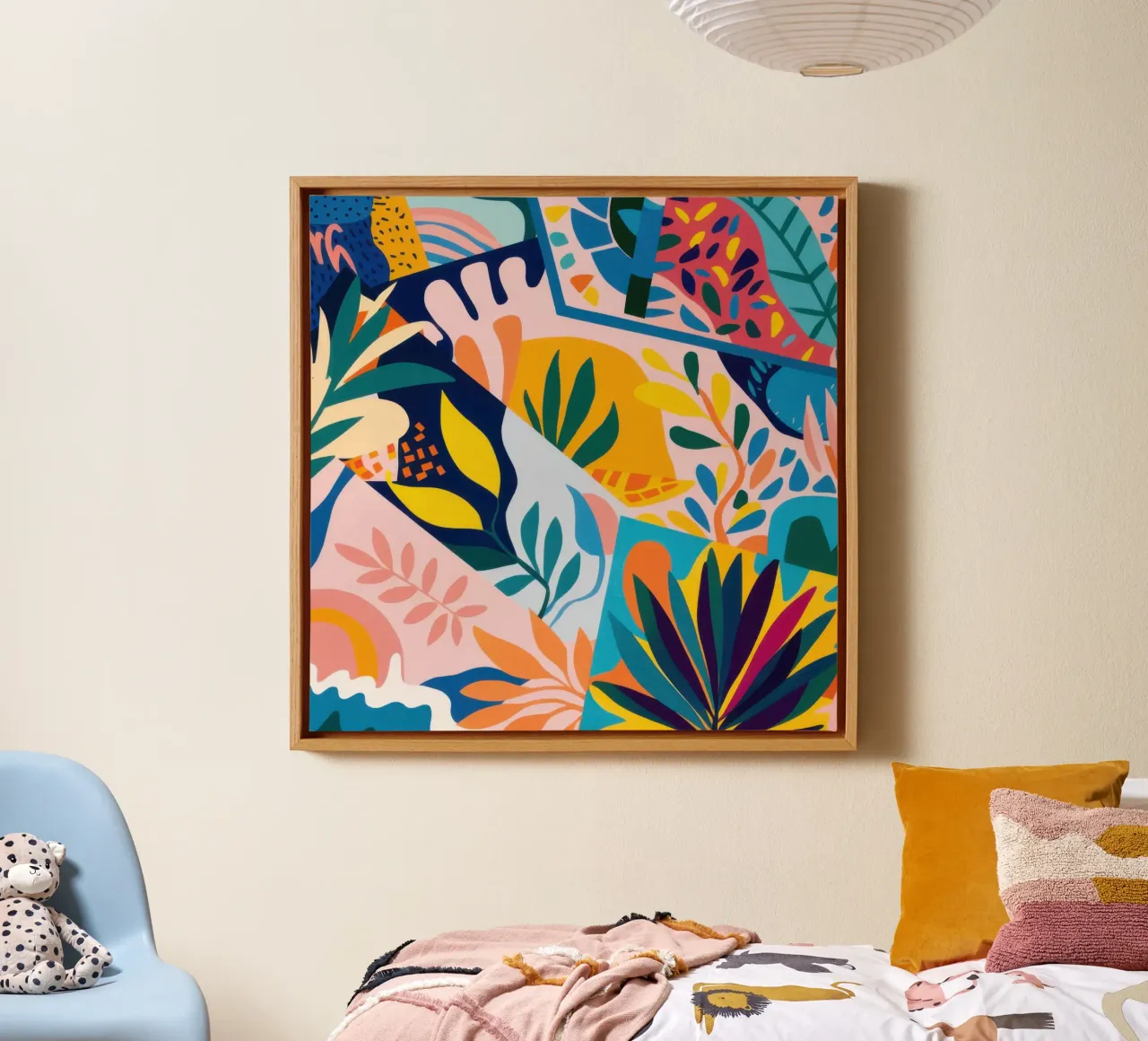 Joyful Abstract Garden canvas with Floater frame by Moon Revolver