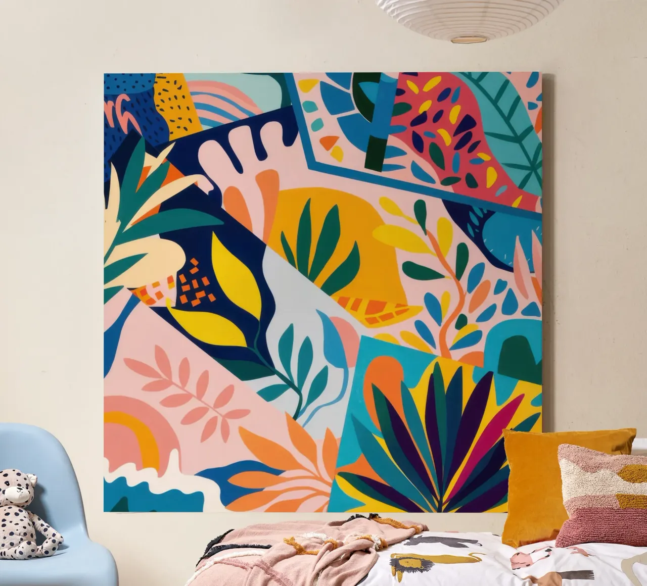 Joyful Abstract Garden canvas with Floater frame by Moon Revolver