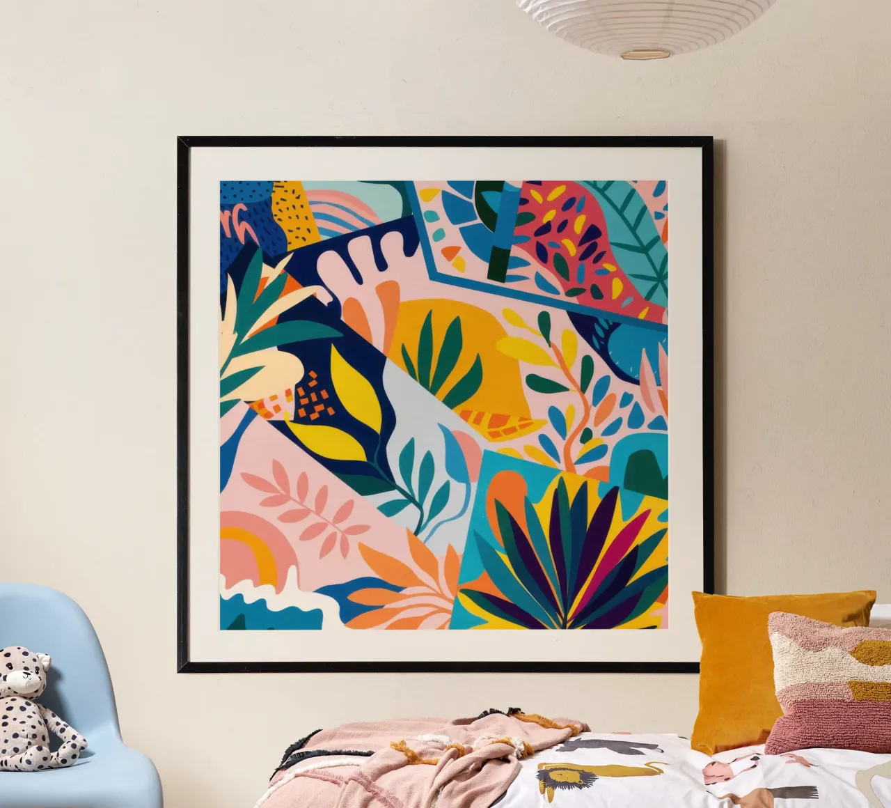 Vreugdevolle abstracte tuin poster met kunststof frame van Moon Revolver