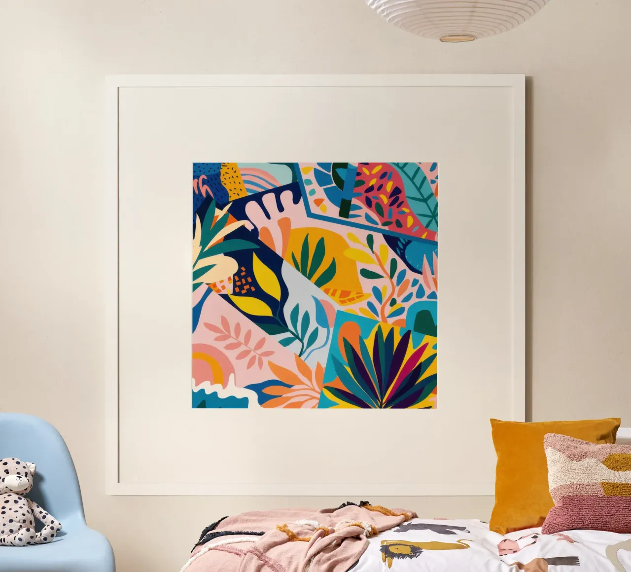 Vreugdevolle abstracte tuin poster met kunststof frame van Moon Revolver