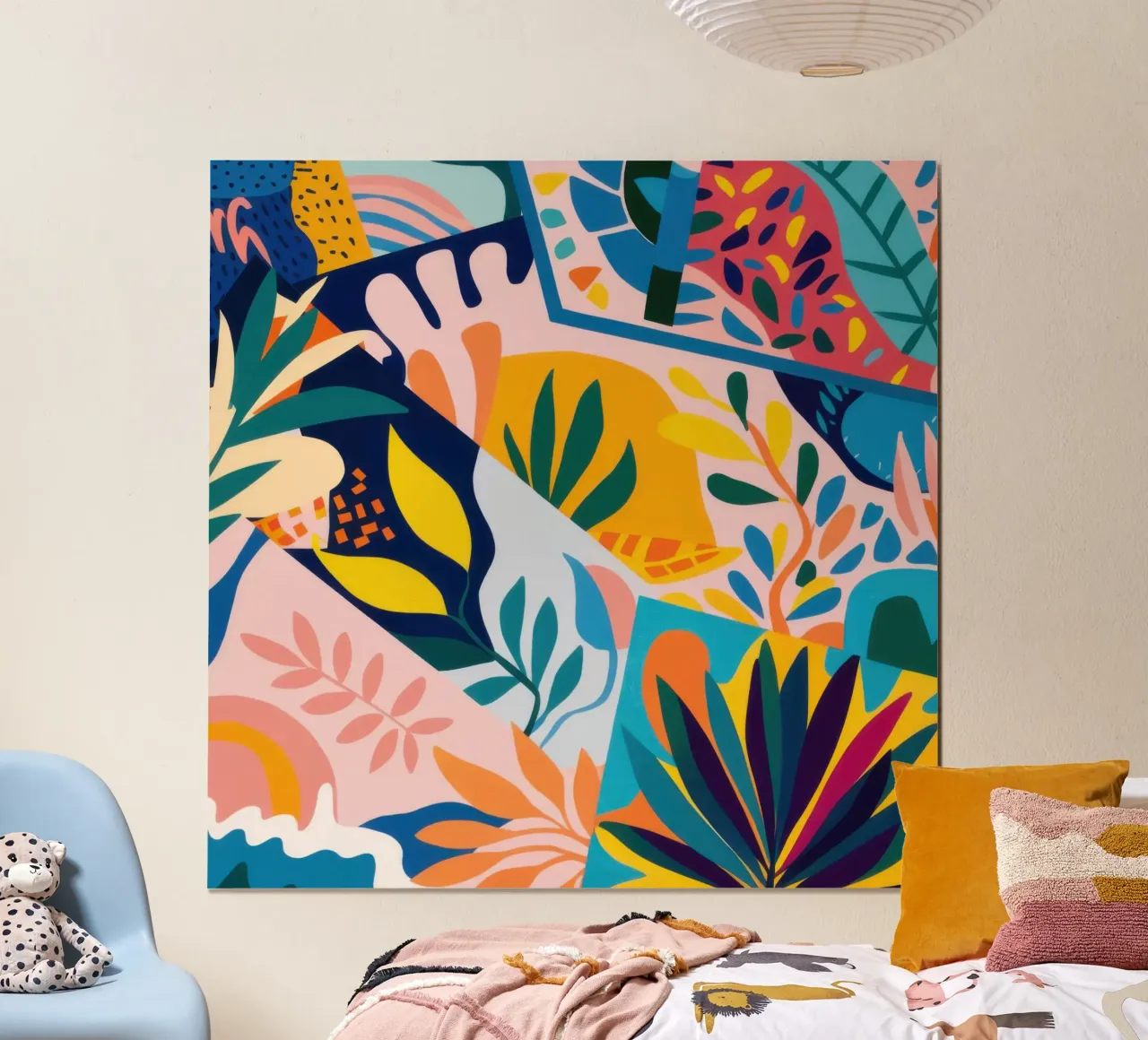 Vreugdevolle abstracte tuin poster met kunststof frame van Moon Revolver