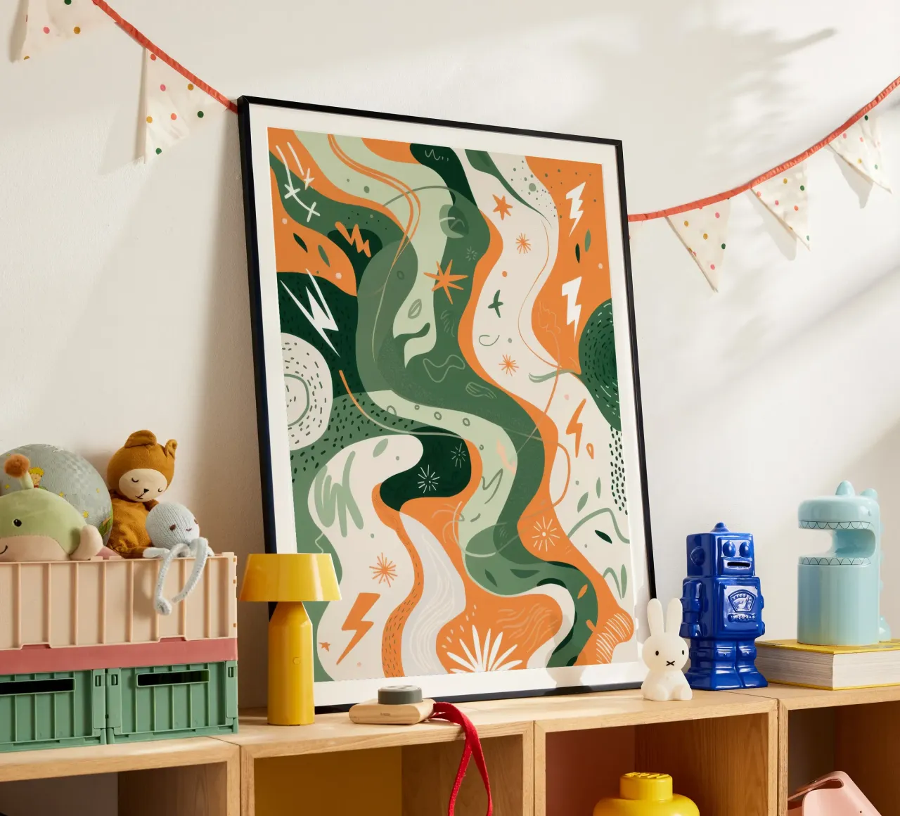 Flowing Botanical Forms poster with wooden frame by Moon Revolver