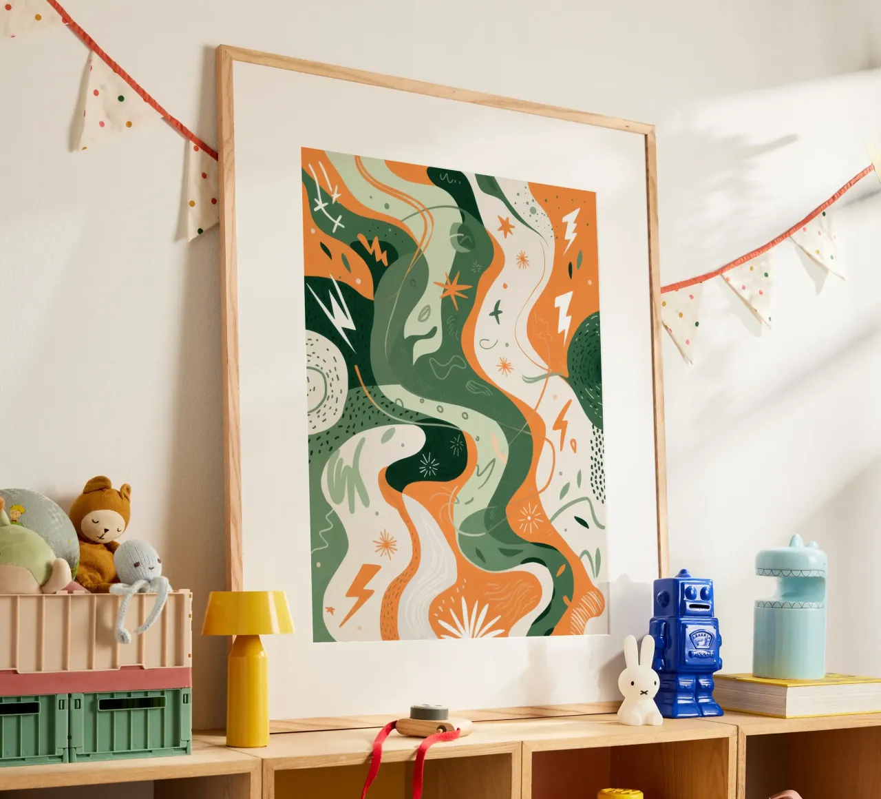 Flowing Botanical Forms poster with wooden frame by Moon Revolver