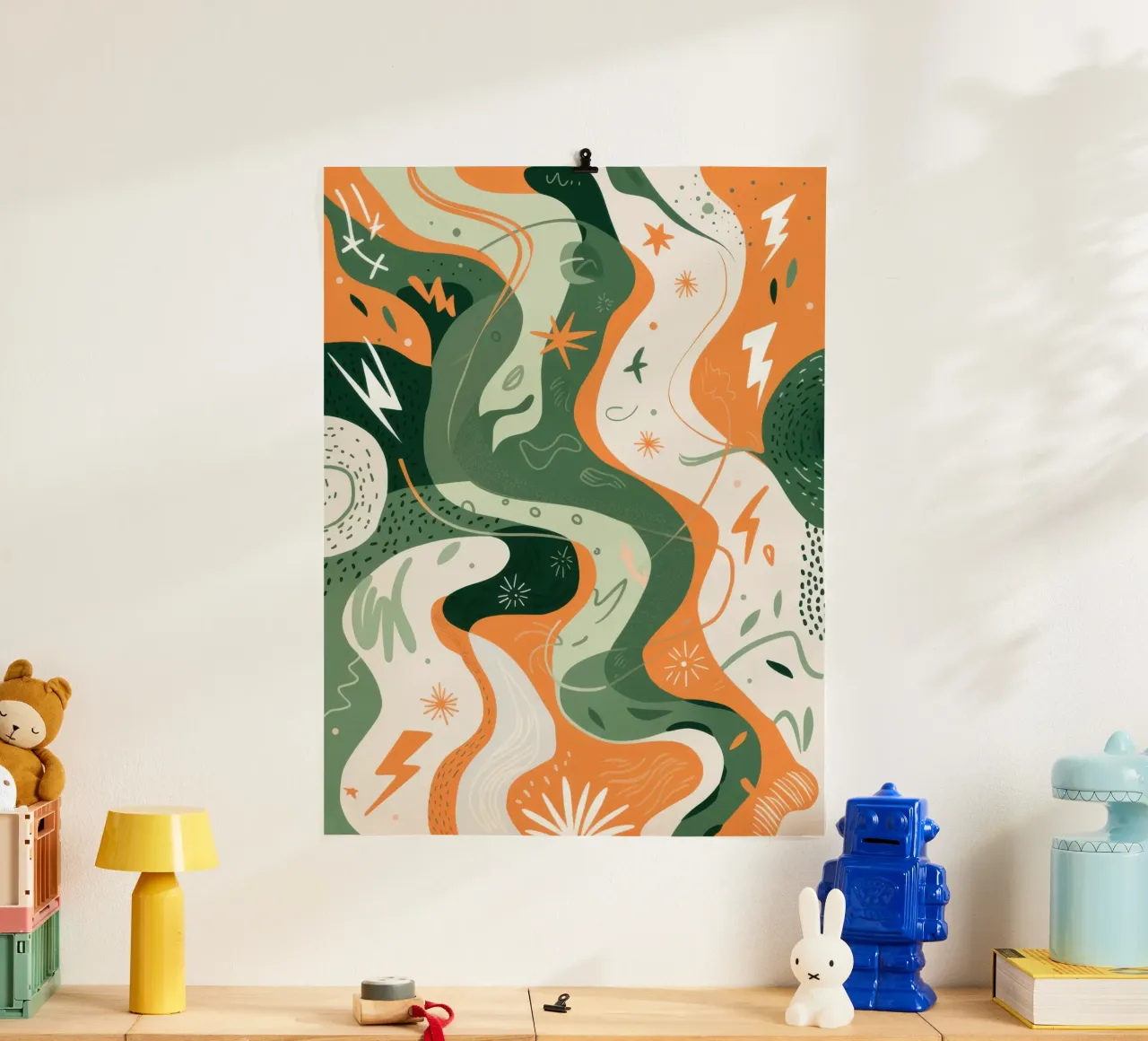 Flowing Botanical Forms poster with wooden frame by Moon Revolver