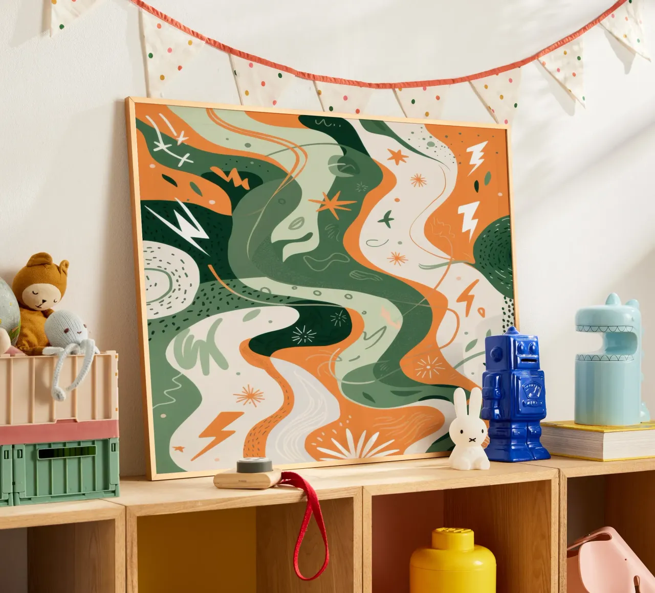 Flowing Botanical Forms poster with wooden frame by Moon Revolver