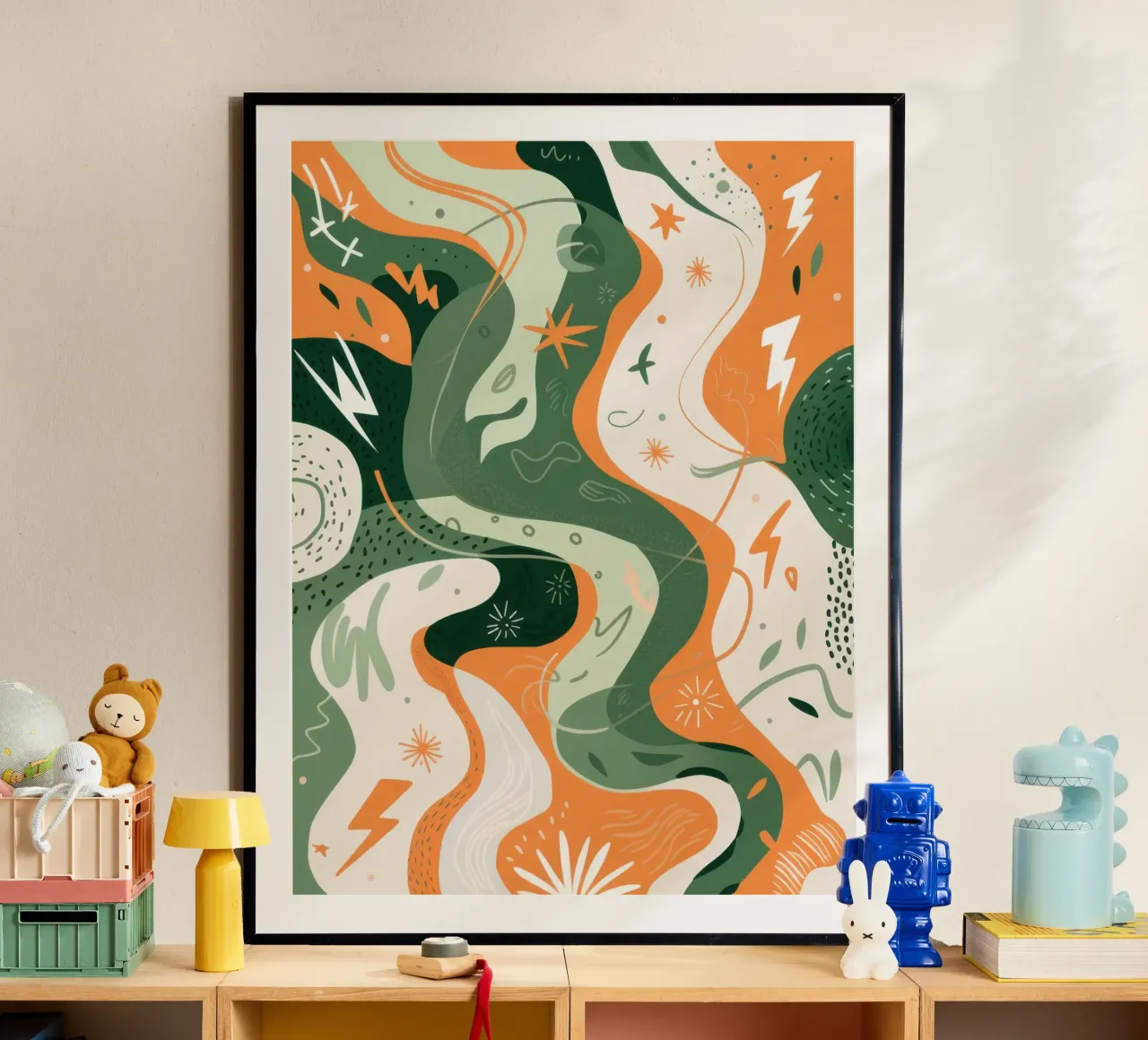 Flowing Botanical Forms poster with wooden frame by Moon Revolver