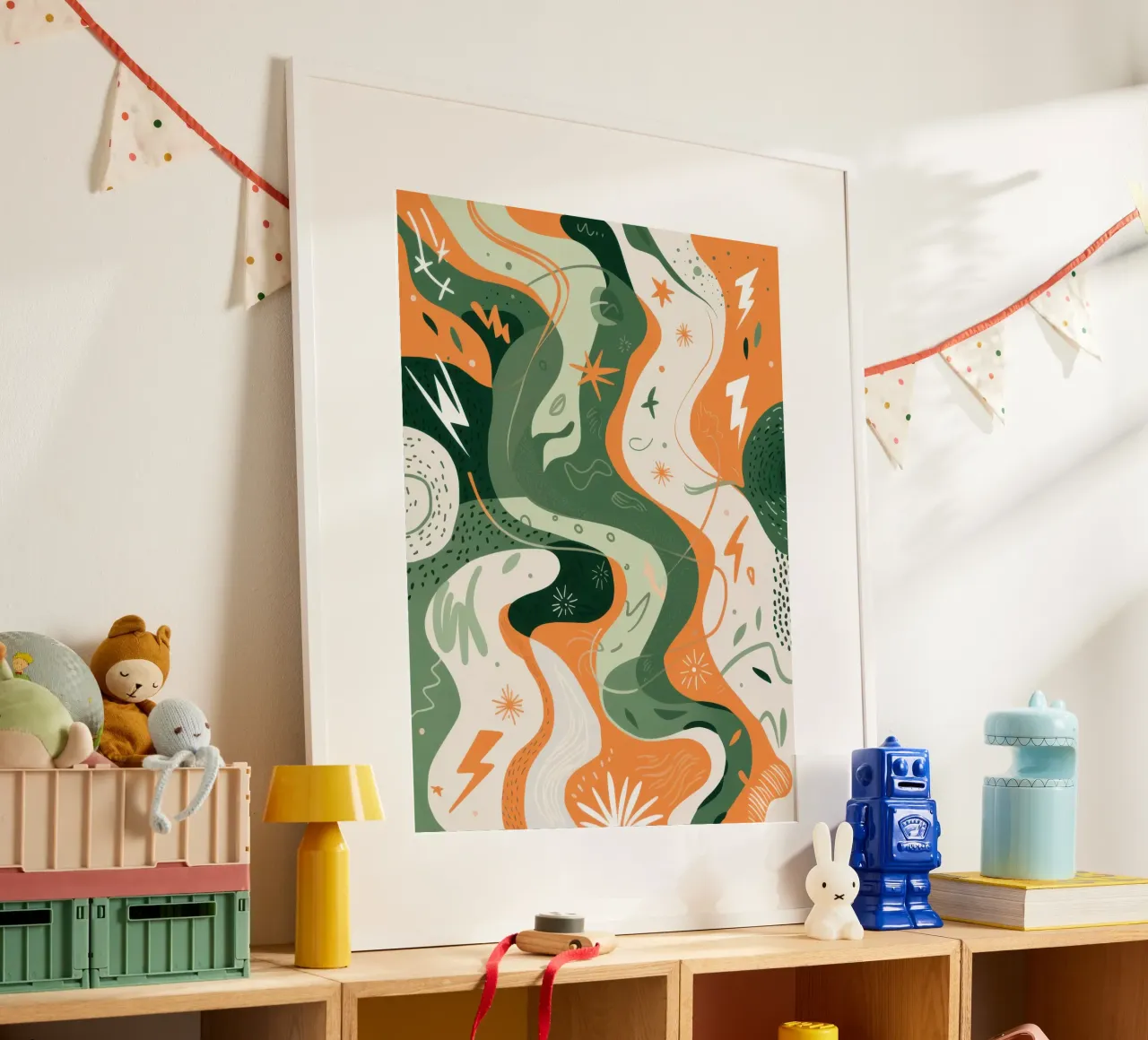 Flowing Botanical Forms poster with wooden frame by Moon Revolver