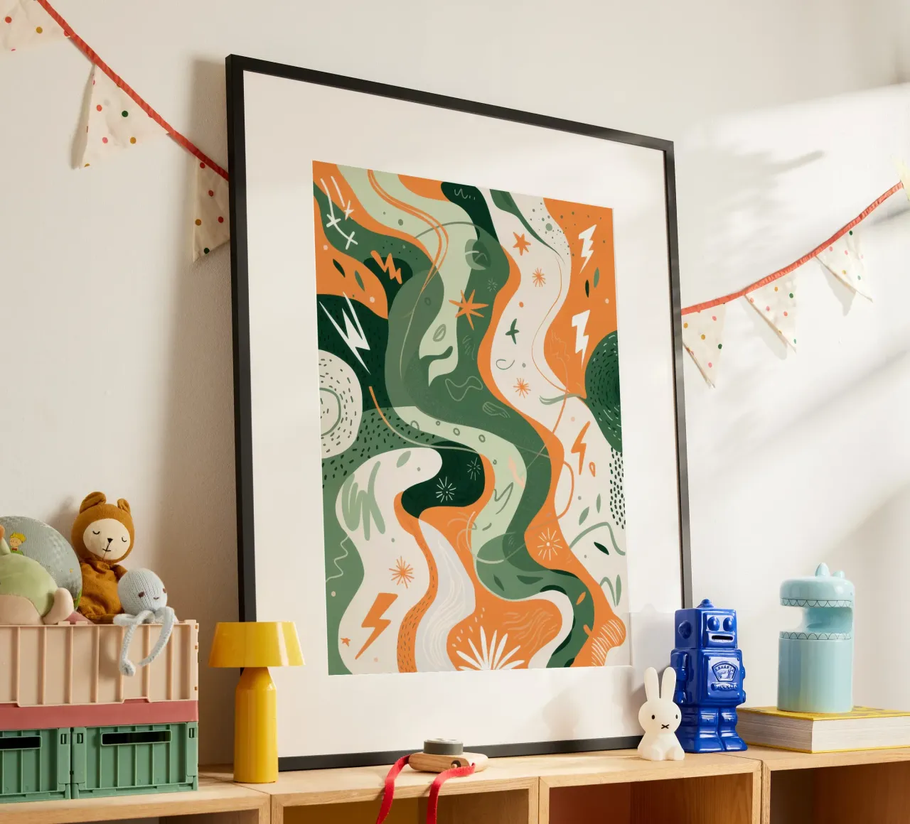 Flowing Botanical Forms poster with wooden frame by Moon Revolver