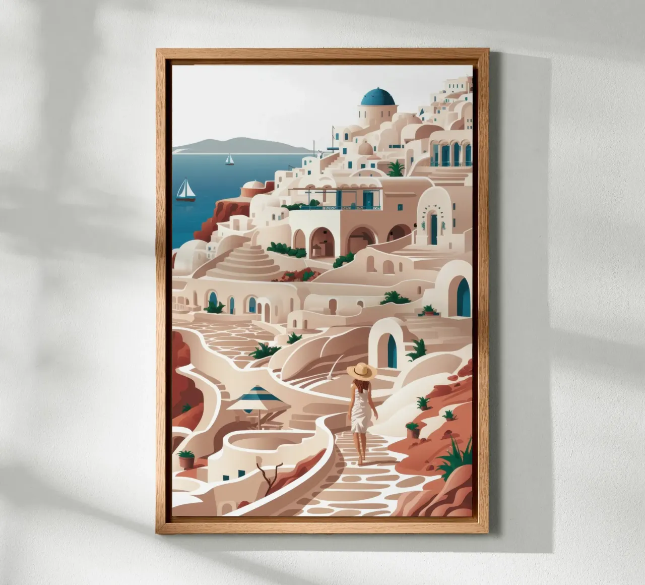 Winding Santorini Path canvas with Floater frame by Wish Studio