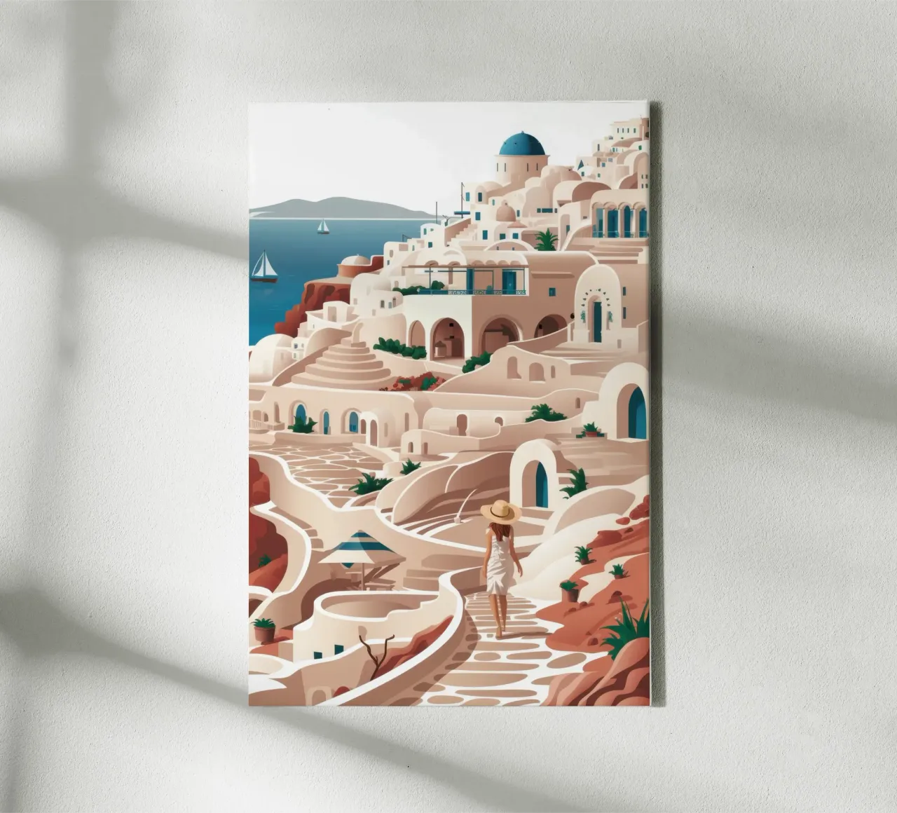 Winding Santorini Path canvas with Floater frame by Wish Studio
