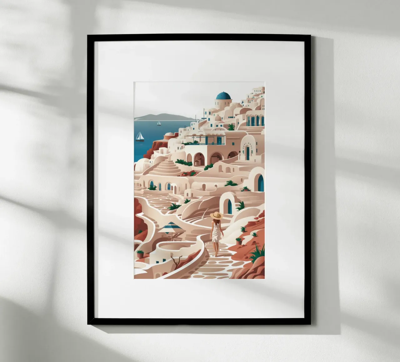 Chemin sinueux de Santorin poster avec cadre en plastique de Wish Studio
