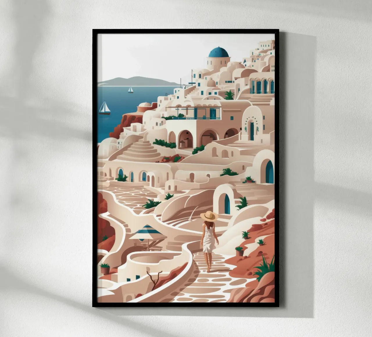Chemin sinueux de Santorin poster avec cadre en plastique de Wish Studio