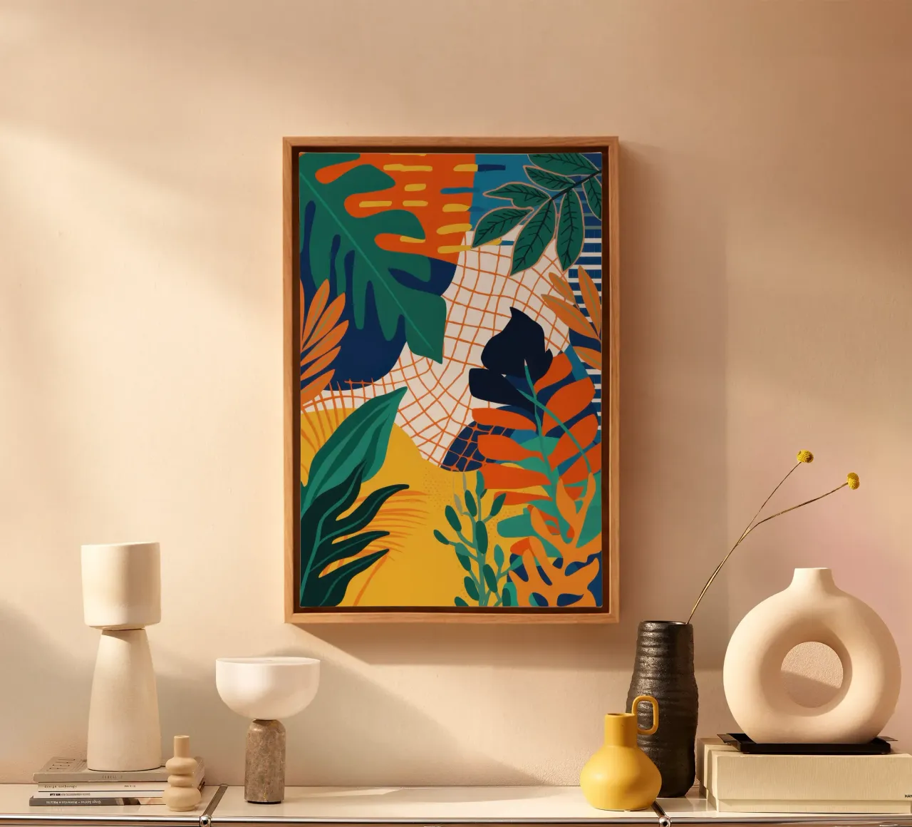 Tropic Grid Fusion Leinwand mit Schattenfugenrahmen von Moon Revolver