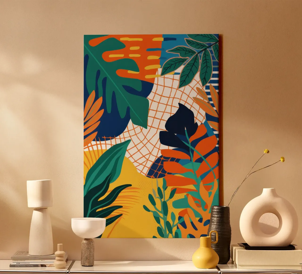 Tropic Grid Fusion Leinwand mit Schattenfugenrahmen von Moon Revolver