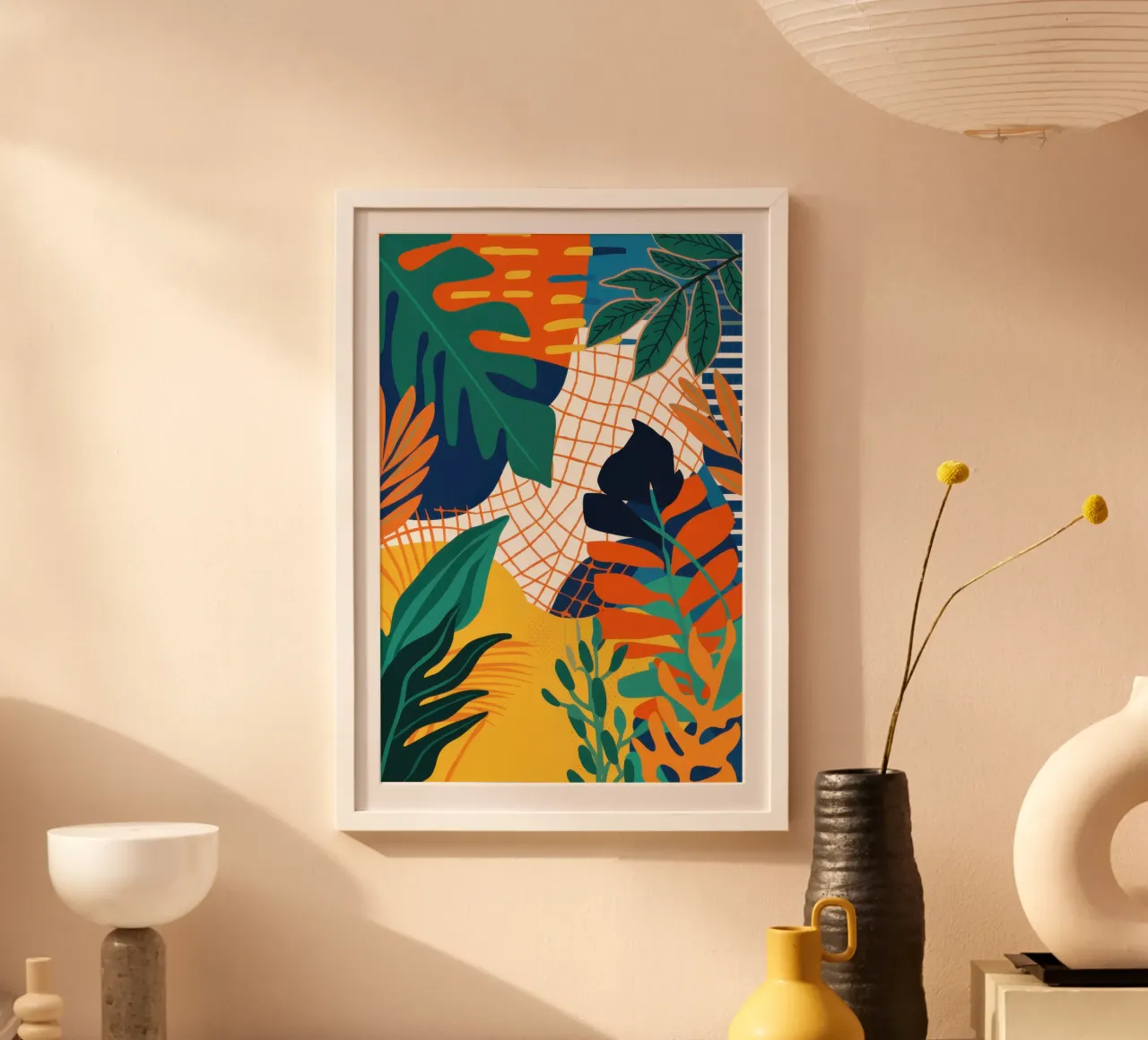 Tropic Grid Fusion Poster mit Holzrahmen von Moon Revolver