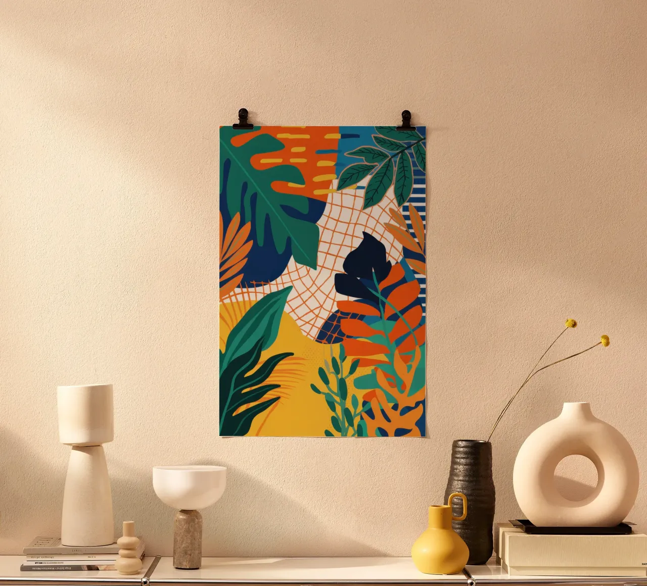 Tropic Grid Fusion Poster mit Holzrahmen von Moon Revolver