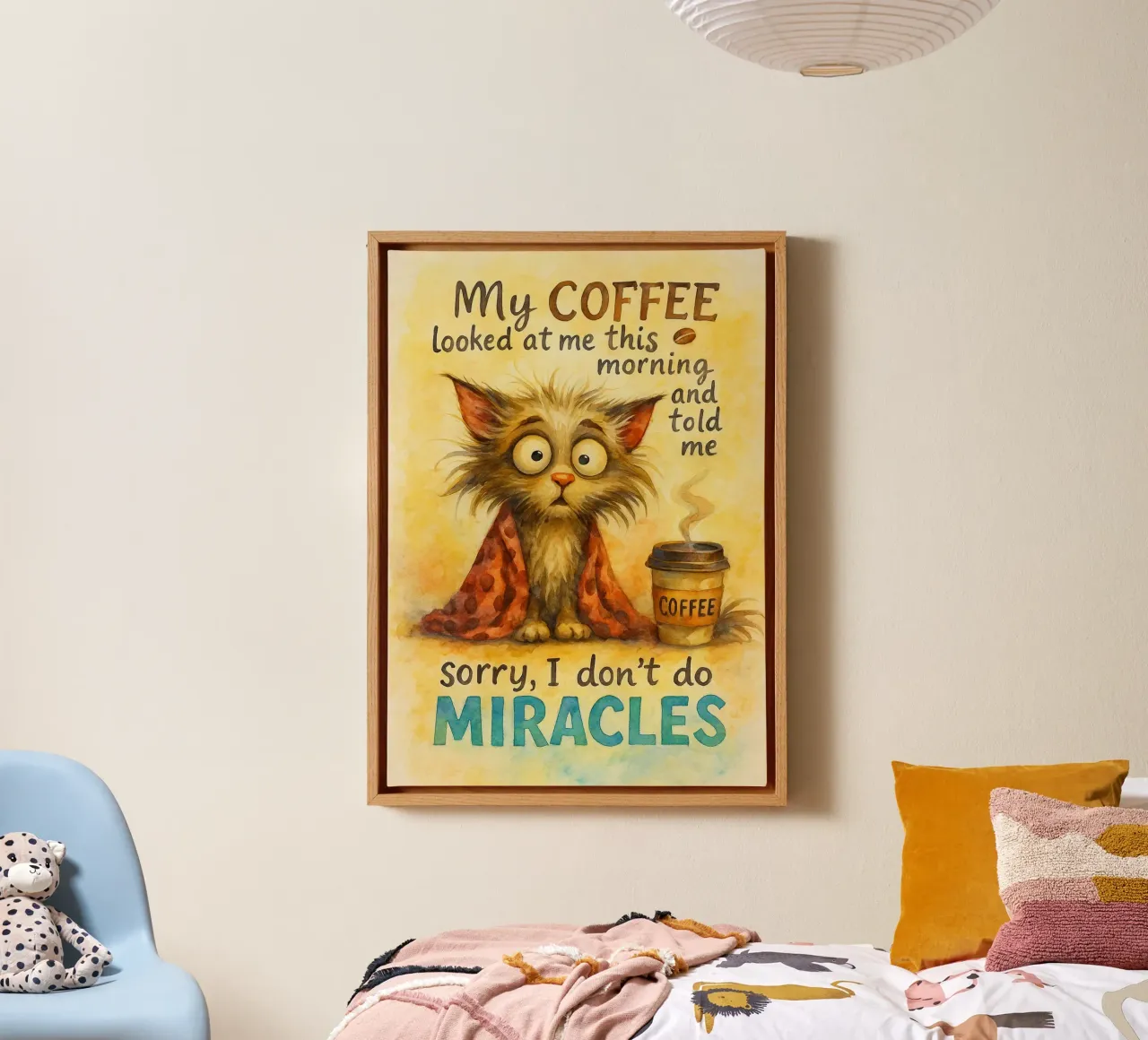 funny coffee cat miracles canvas with Floater frame by tanabaroo