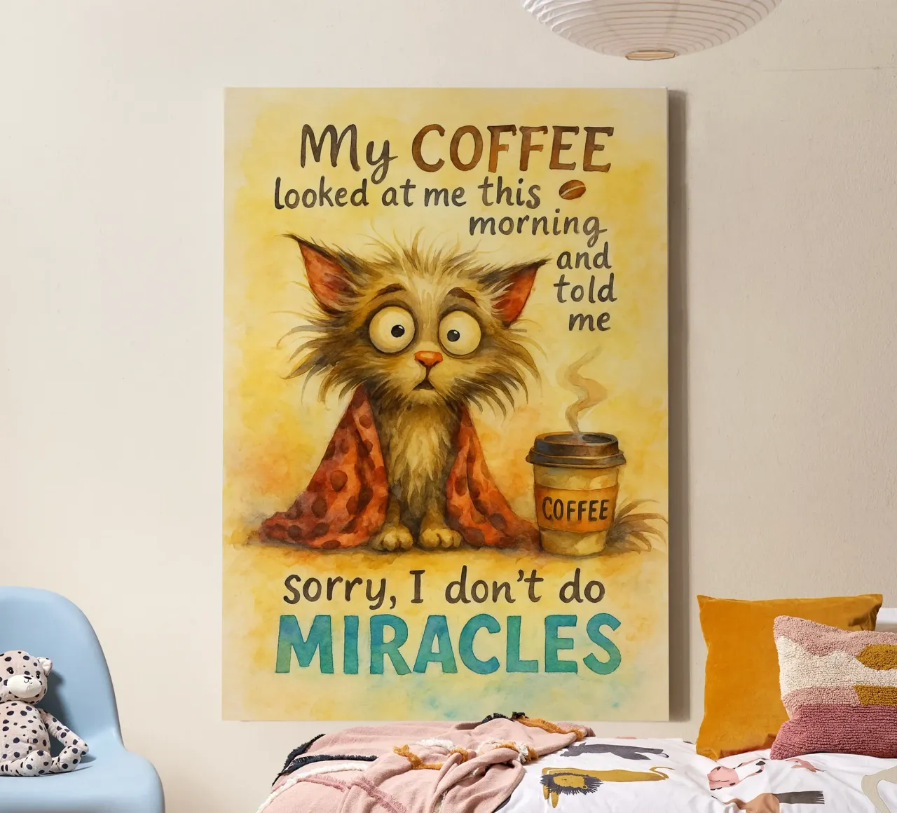 funny coffee cat miracles canvas with Floater frame by tanabaroo