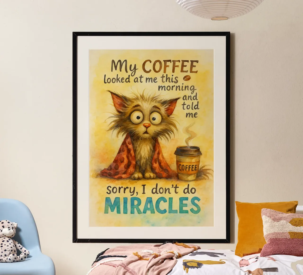 miracoli divertenti del gatto del caffè poster da tanabaroo