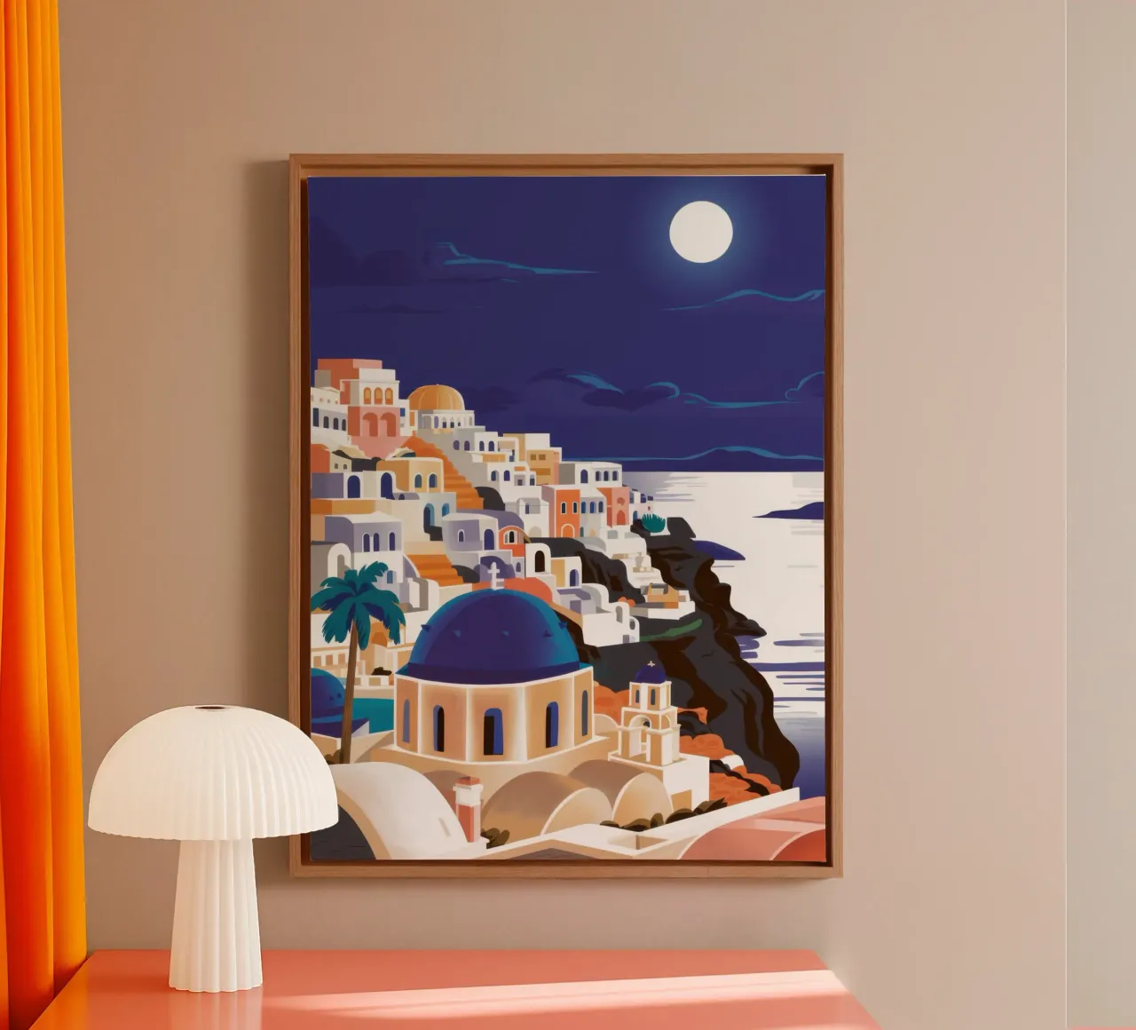 Santorin Sérénité au clair de lune toile avec Caisse américaine de Moon Revolver